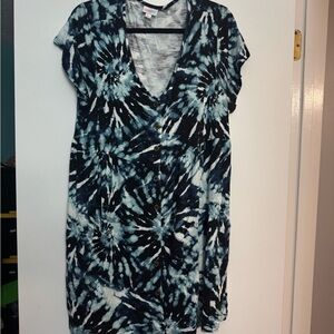 Lularoe Heidi Blue Tie-Dye Button-Up Dress